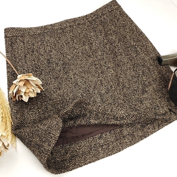 Loft Brown Scalloped Tweed Wool Blend Skirt Size 8 - Picture 10 of 10